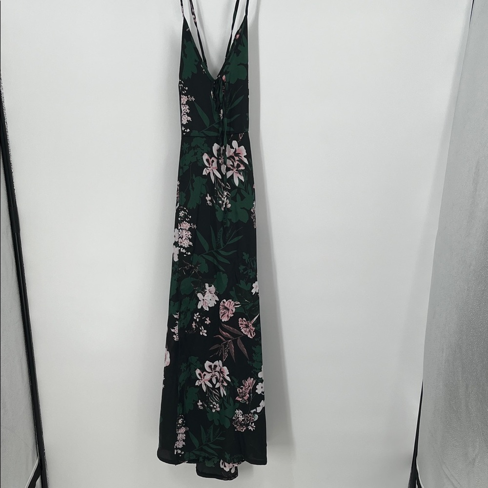 Black with Pink Floral Print Maxi Dress Corset Back Size Medium